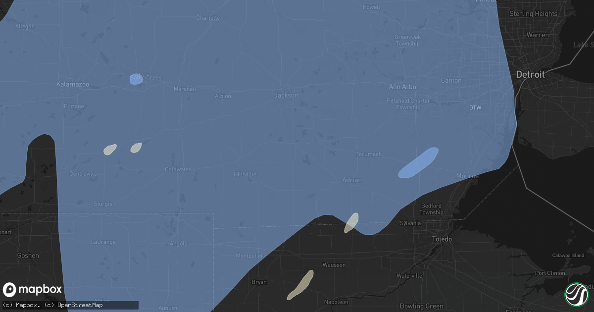 Hail map in Addison, MI on May 18, 2026