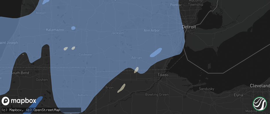 Hail map in Adrian, MI on May 18, 2026