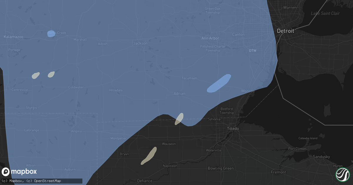 Hail map in Adrian, MI on May 18, 2026