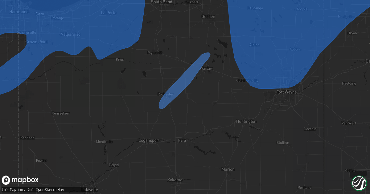 Hail map in Akron, IN on May 18, 2026