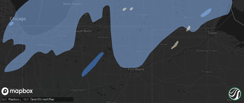 Hail map in Albion, IN on May 18, 2026
