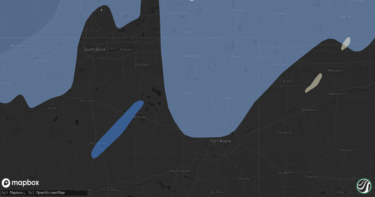 Hail map in Albion, IN on May 18, 2026