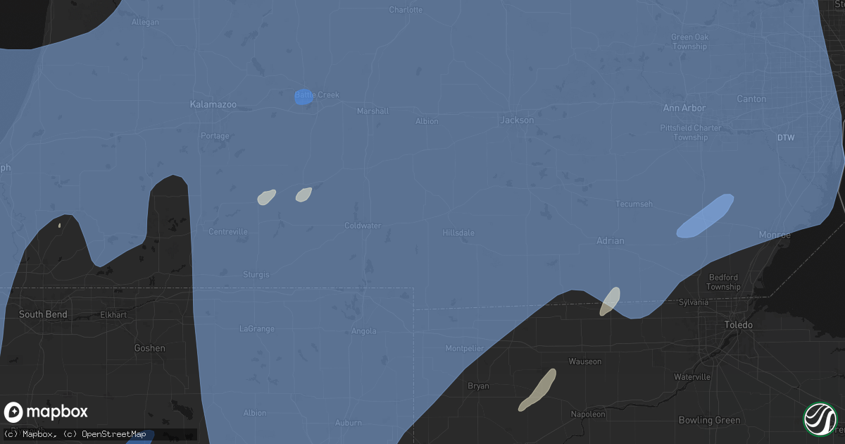 Hail map in Allen, MI on May 18, 2026