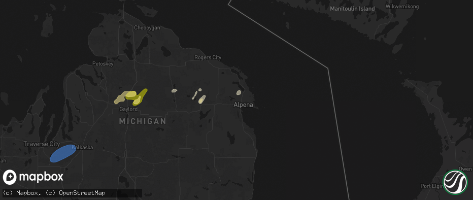Hail map in Alpena, MI on May 18, 2026