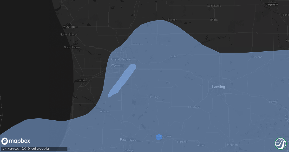 Hail map in Alto, MI on May 18, 2026