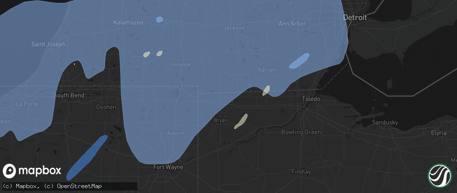 Hail map in Alvordton, OH on May 18, 2026