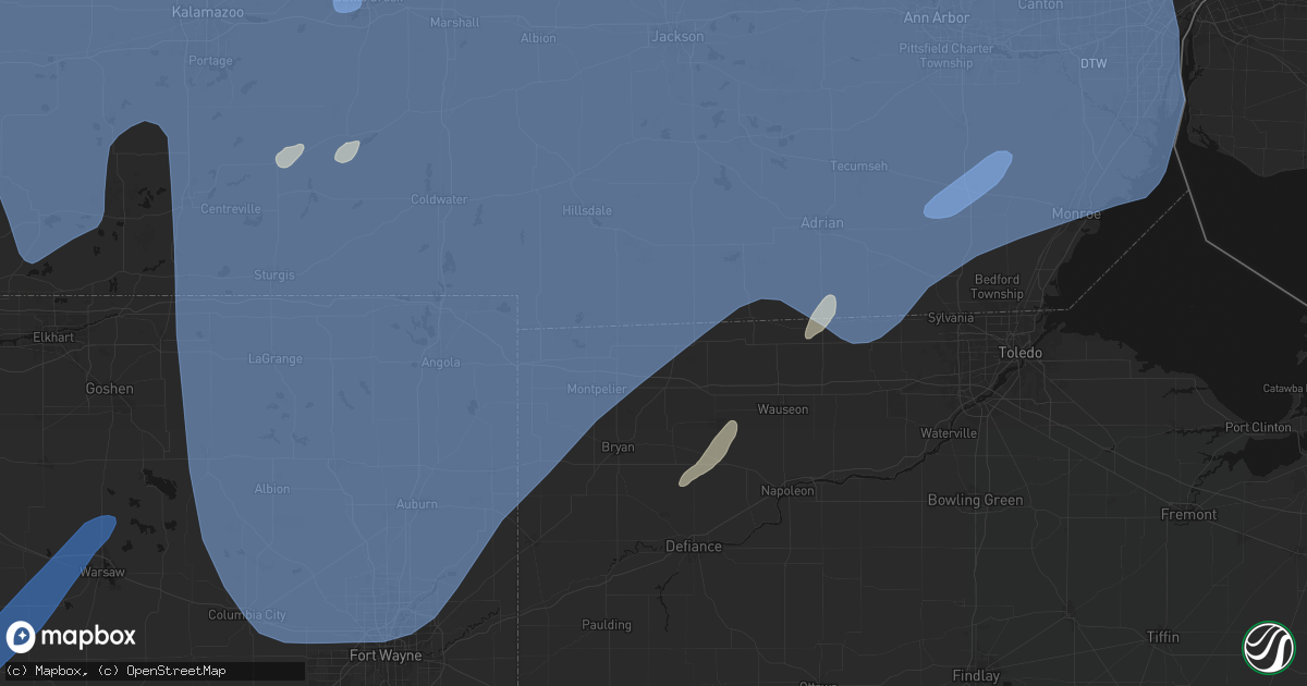 Hail map in Alvordton, OH on May 18, 2026