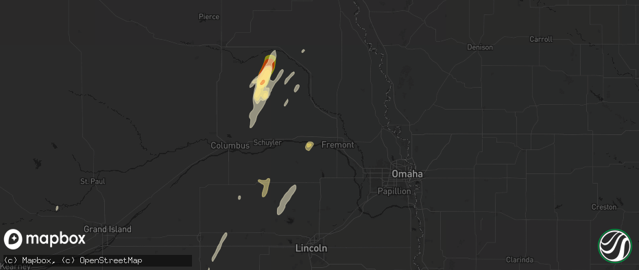 Hail map in Ames, NE on May 18, 2026