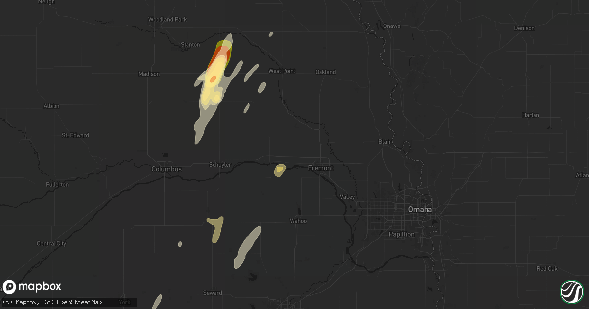 Hail map in Ames, NE on May 18, 2026