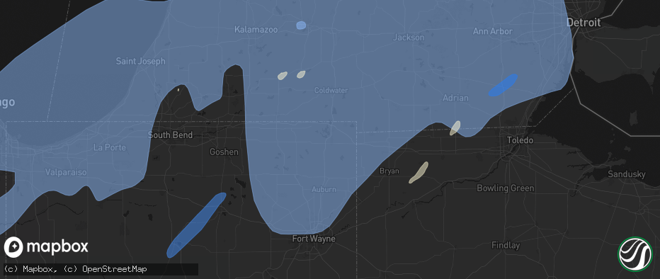 Hail map in Angola, IN on May 18, 2026