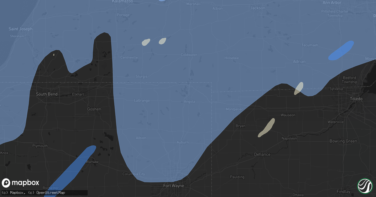 Hail map in Angola, IN on May 18, 2026