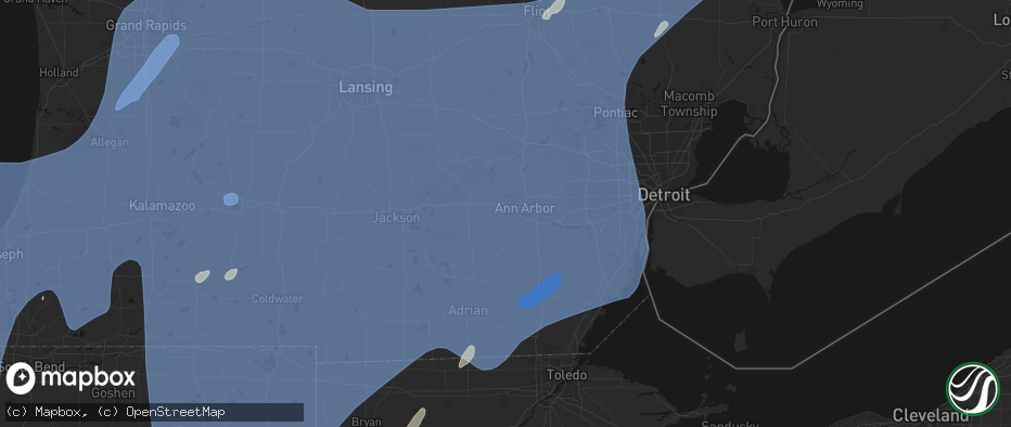 Hail map in Ann Arbor, MI on May 18, 2026