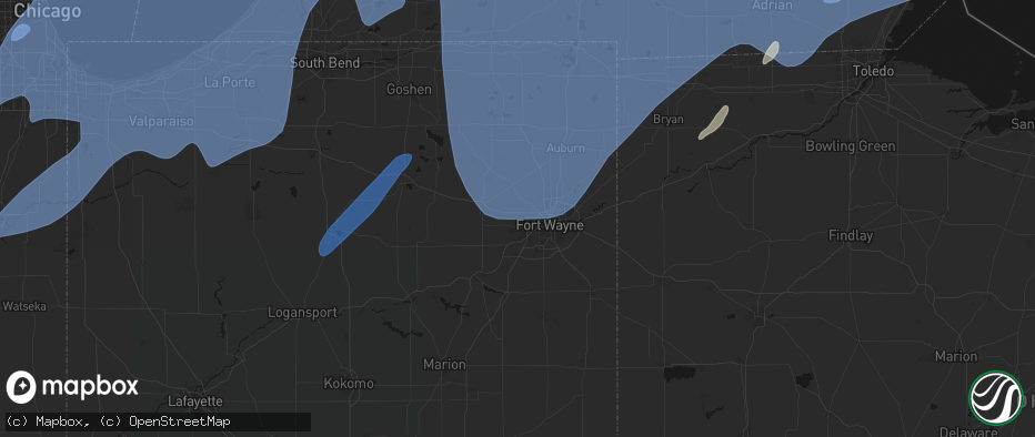 Hail map in Arcola, IN on May 18, 2026