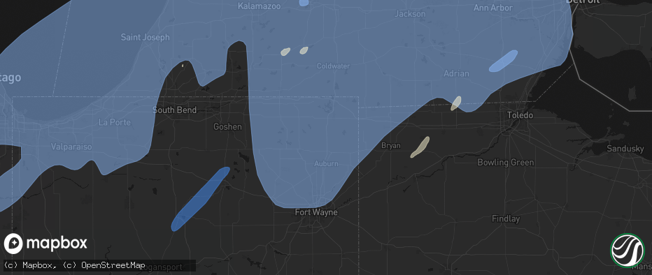 Hail map in Ashley, IN on May 18, 2026