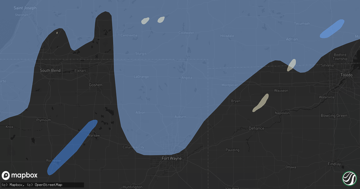 Hail map in Ashley, IN on May 18, 2026
