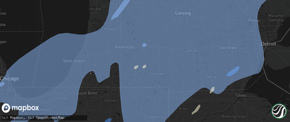 Hail map in Athens, MI on May 18, 2026