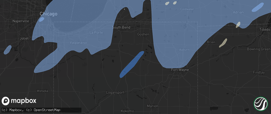 Hail map in Atwood, IN on May 18, 2026