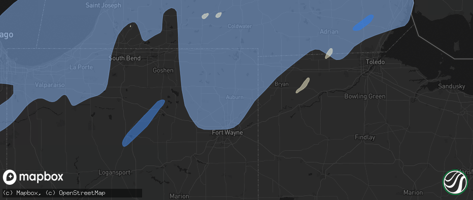 Hail map in Auburn, IN on May 18, 2026