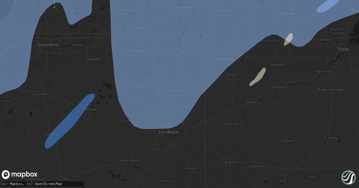 Hail map in Auburn, IN on May 18, 2026