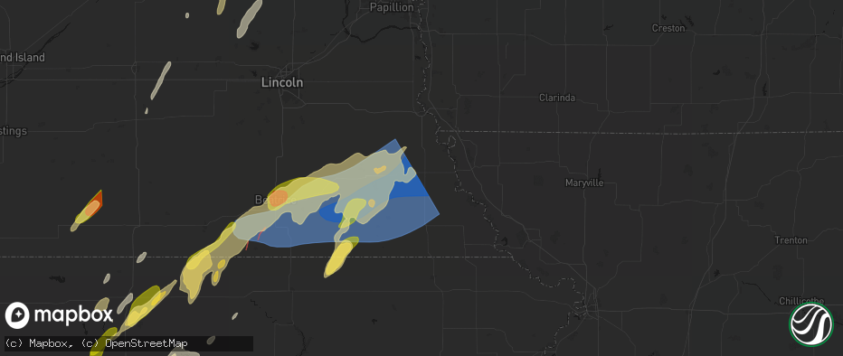 Hail map in Auburn, NE on May 18, 2026