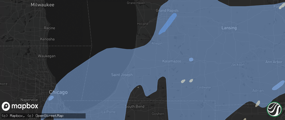 Hail map in Bangor, MI on May 18, 2026