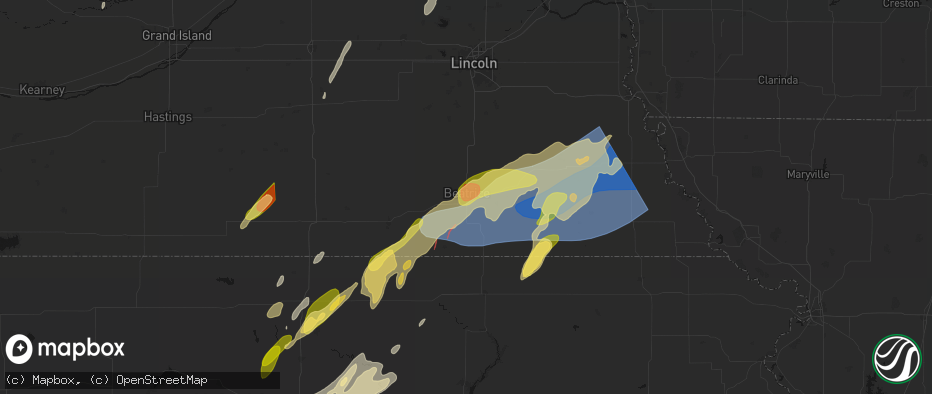 Hail map in Beatrice, NE on May 18, 2026
