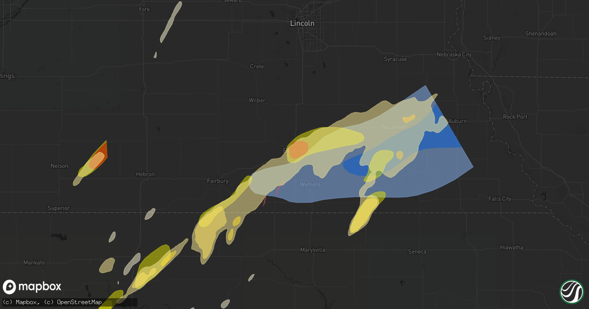 Hail map in Beatrice, NE on May 18, 2026