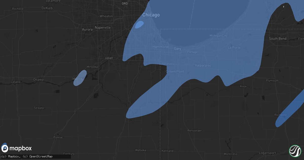 Hail map in Beecher, IL on May 18, 2026