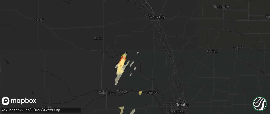 Hail map in Beemer, NE on May 18, 2026