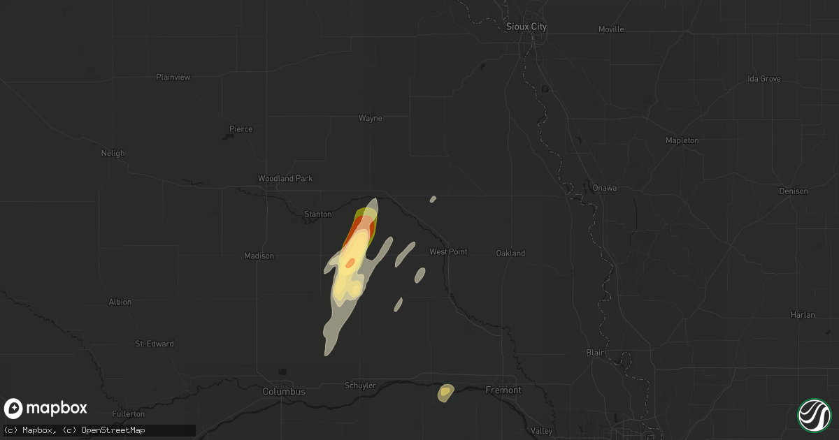 Hail map in Beemer, NE on May 18, 2026