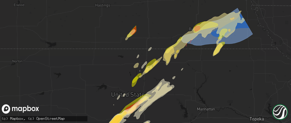 Hail map in Belleville, KS on May 18, 2026