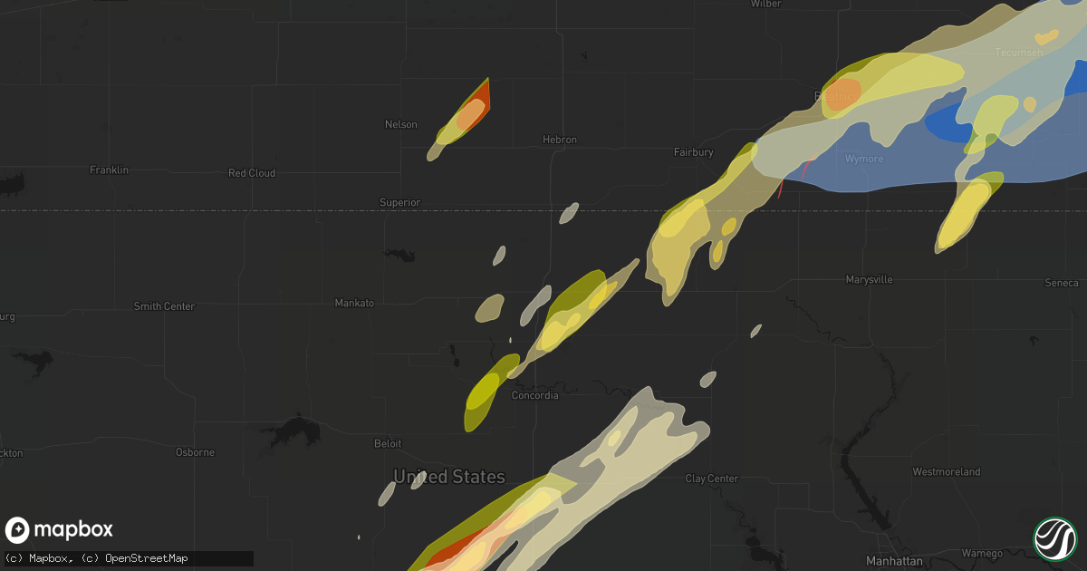 Hail map in Belleville, KS on May 18, 2026