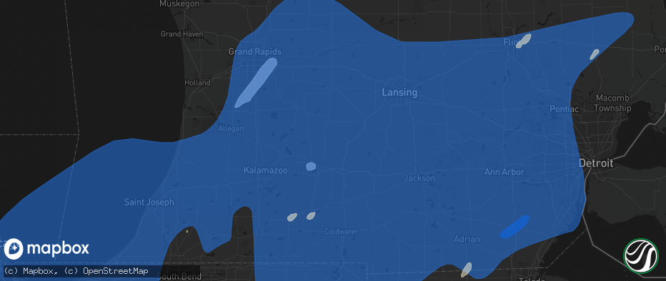 Hail map in Bellevue, MI on May 18, 2026
