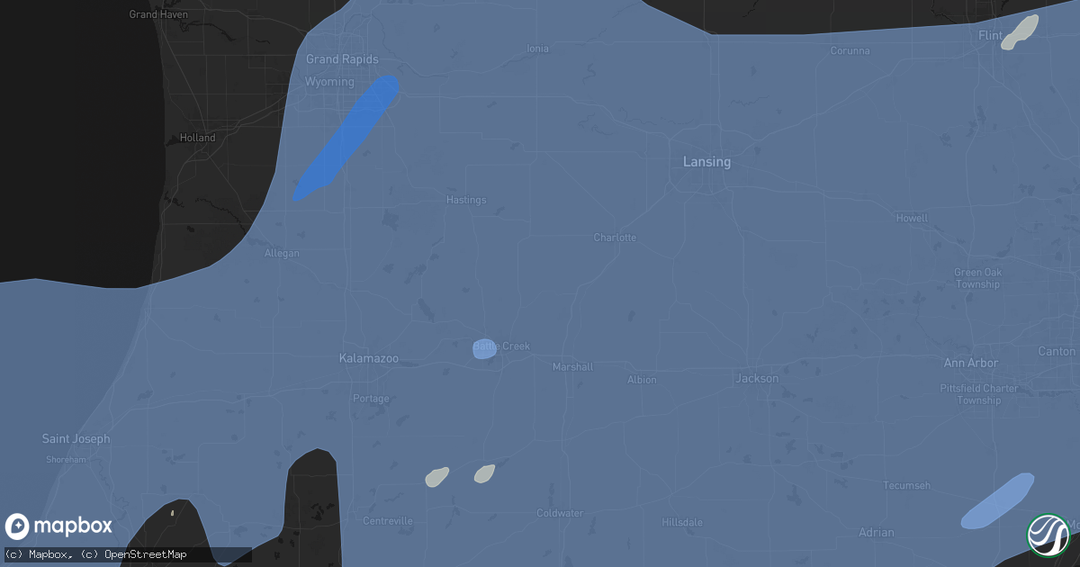 Hail map in Bellevue, MI on May 18, 2026