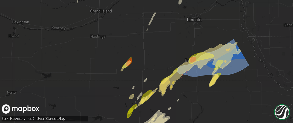 Hail map in Belvidere, NE on May 18, 2026