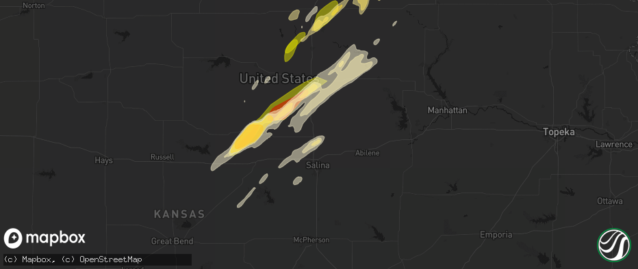 Hail map in Bennington, KS on May 18, 2026