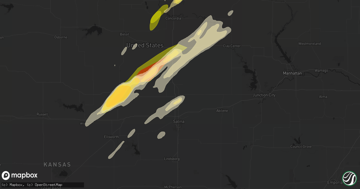 Hail map in Bennington, KS on May 18, 2026