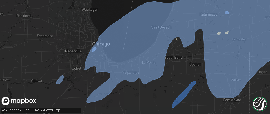 Hail map in Beverly Shores, IN on May 18, 2026