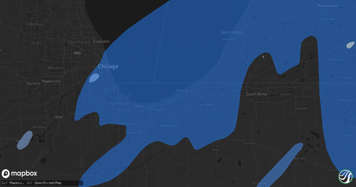 Hail map in Beverly Shores, IN on May 18, 2026
