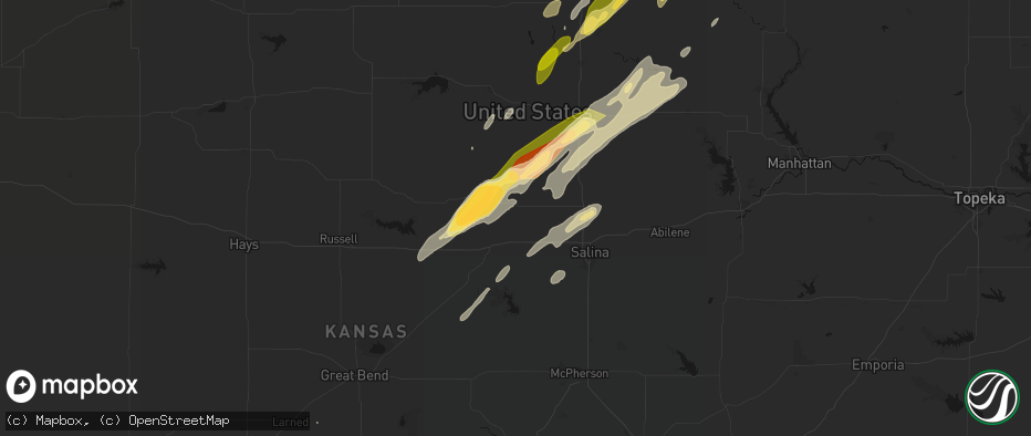 Hail map in Beverly, KS on May 18, 2026