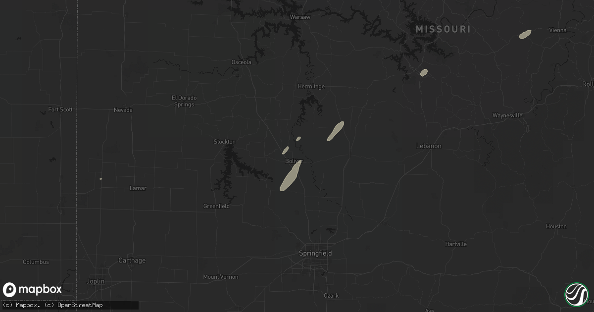 Hail map in Bolivar, MO on May 18, 2026