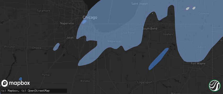 Hail map in Boone Grove, IN on May 18, 2026