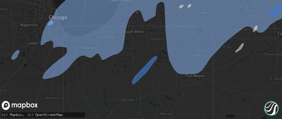 Hail map in Bourbon, IN on May 18, 2026