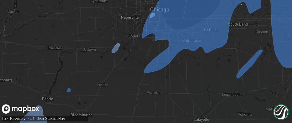 Hail map in Bourbonnais, IL on May 18, 2026