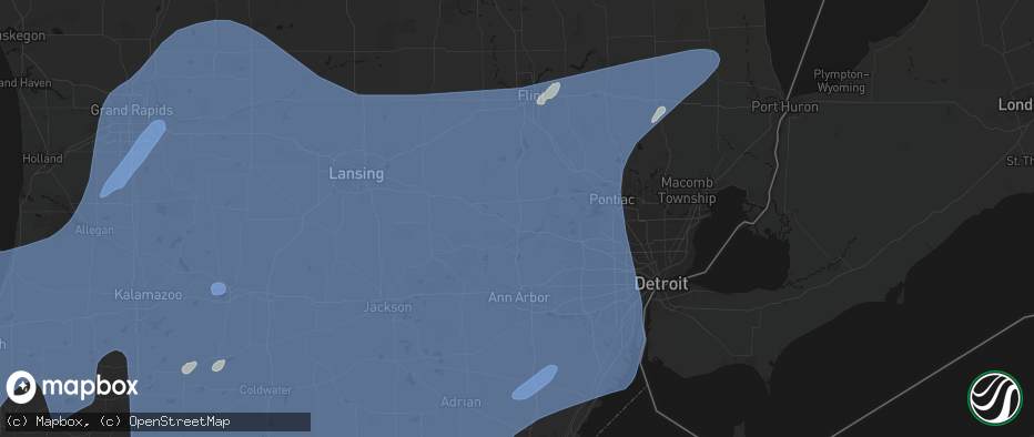 Hail map in Brighton, MI on May 18, 2026