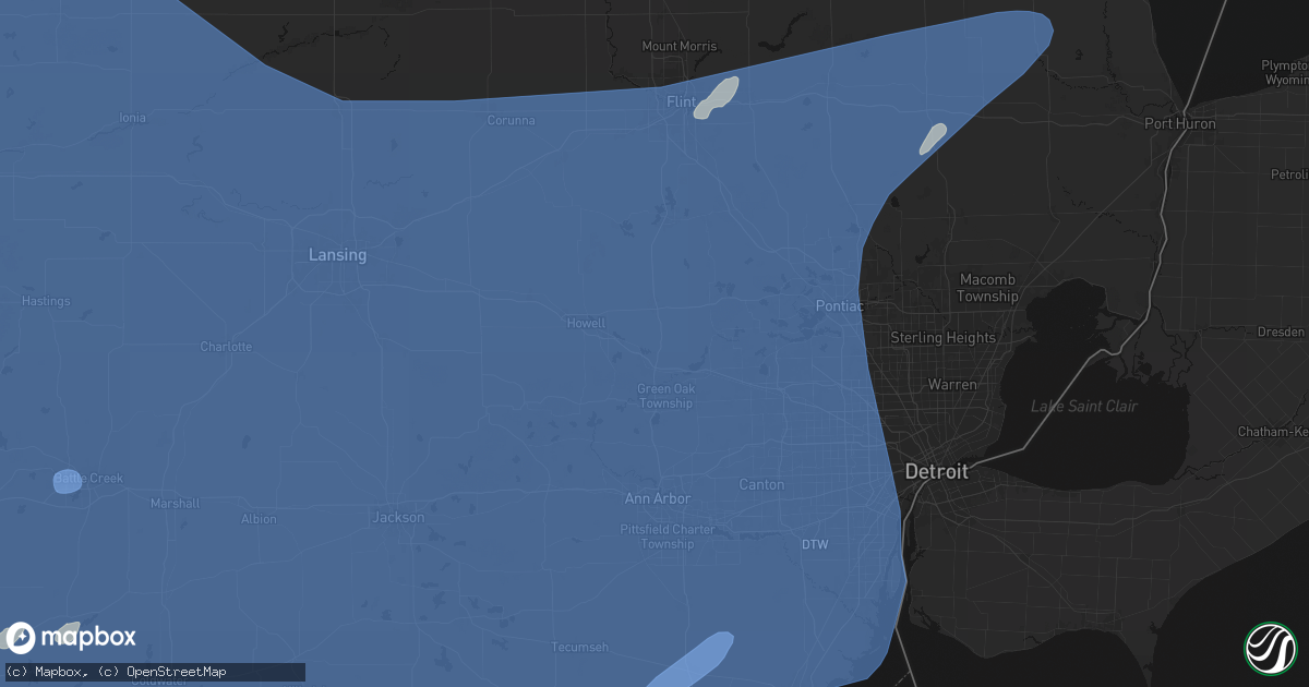Hail map in Brighton, MI on May 18, 2026