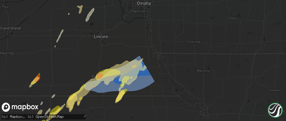 Hail map in Brock, NE on May 18, 2026