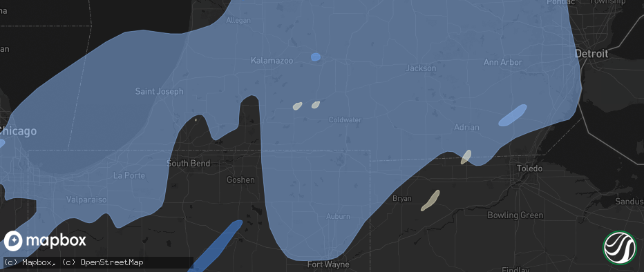 Hail map in Bronson, MI on May 18, 2026