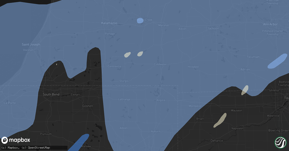 Hail map in Bronson, MI on May 18, 2026