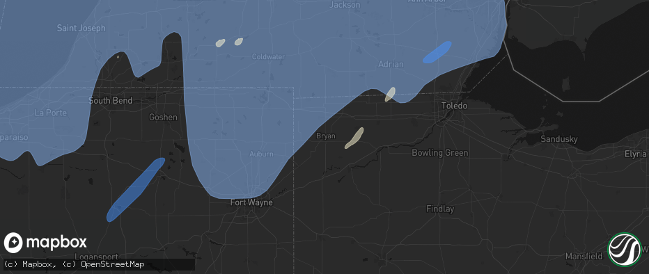 Hail map in Bryan, OH on May 18, 2026